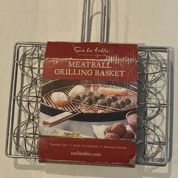 New Sur La Table Meatball Grilling Medium Basket Stainless Steel Rosewood Handle - Picture 1 of 4